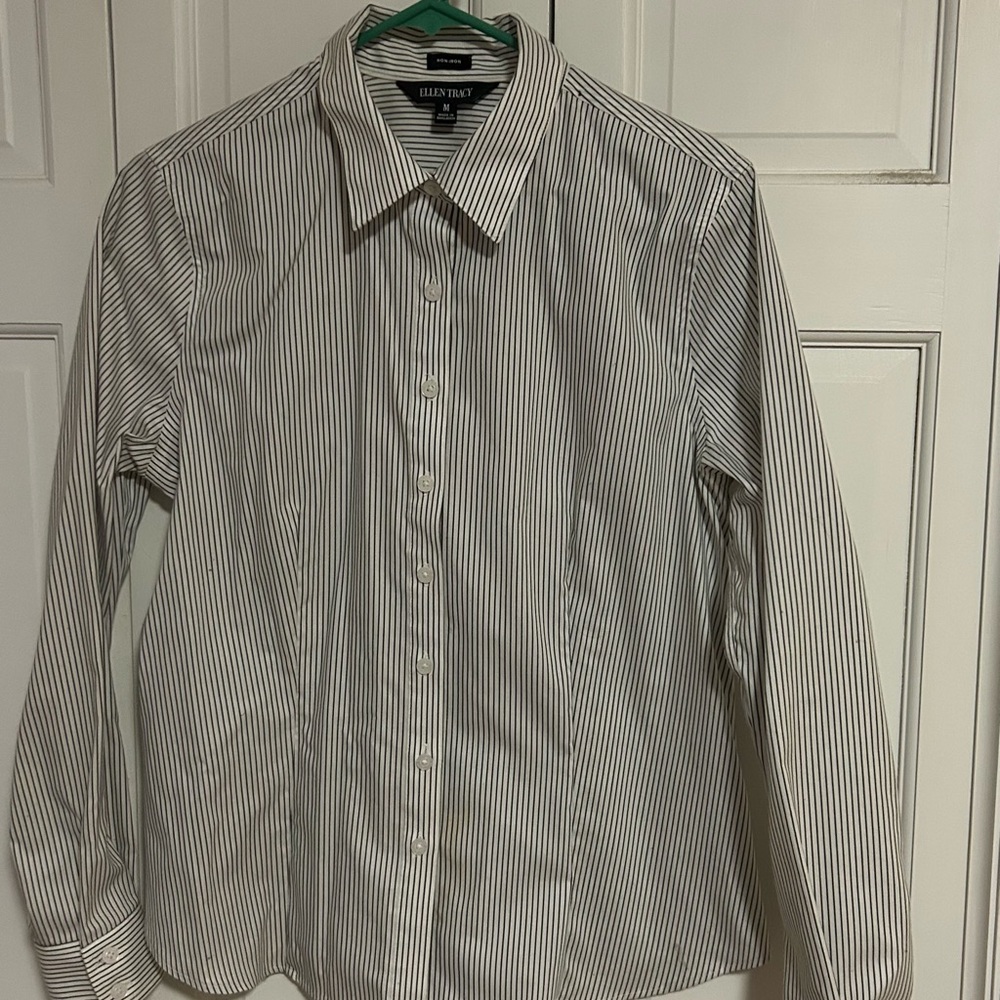 Ellen Tracy Woman’s Pinstripe Dress Shirt - size Medium-Black and White